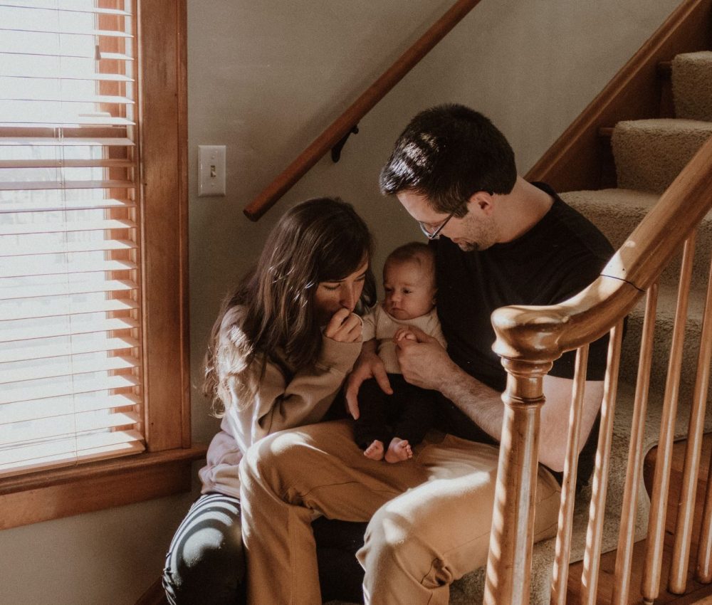 family on a staircase